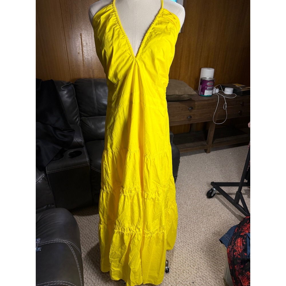 Prabal Gurung JCPenney Yellow Tiered Maxi Dress 18W Boho Cottagecore Halter